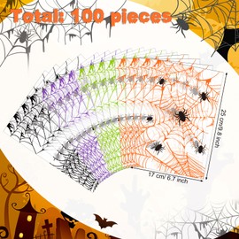 Bulyoou 100 Pcs Halloween Goodie Bags Pumpkin Clear Candy Bags with Handles Black Bat Plastic Pouch Halloween Treat Favor Goodie Pouch for Scary Holiday Party Gift Wrapping Supplies Decor (Vivid)