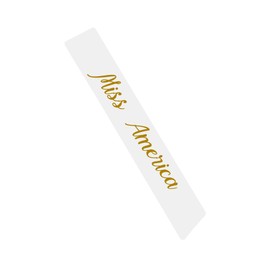Vrogadso Miss America Sash White Satin Sash with Gold Glitter Letters