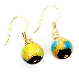 Women's Firefly Glass Earrings, Yellow Blue, Blue, Yellow, Luminous, Titanium, Dragonfly Ball, Okinawa, Souvenir, Accessory, Ryukyu, For Both Ears, Hook Earrings, Titanium Glass Brass Iron