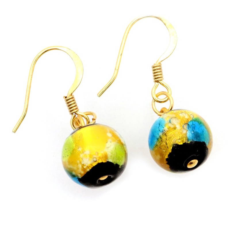 Women's Firefly Glass Earrings, Yellow Blue, Blue, Yellow, Luminous, Titanium,