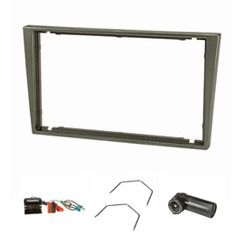 tomzz Audio 2439-014 Double DIN Radio Fascia Set Compatible with Opel Corsa C Combo Vectra C Meriva Dark Grey Metallic Quadlock Adapter ISO Fakra Antenna Adapter Phantom DIN ISO Release Lever