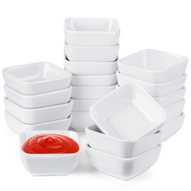 Tanlade 20 Pcs 3 oz Dipping Sauce Bowls Soy Sauce Dishes White Ceramic Dip Bowls Set Porcelain Dip Mini Bowls Square Dipping Sauce Cup for Tomato Sauce BBQ Ketchup Sushi and Other Party Supply Dinner