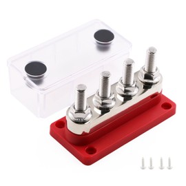 Gloaso Heavy Duty BusBar Copper Power Distribution Block 12V-48V 600A with 4X 3/8" Posts Terminal, Marine Bus Bar, DC Battery Buss Bar with Cover for Automotive RV Solar UTV Marine Wiring, Red