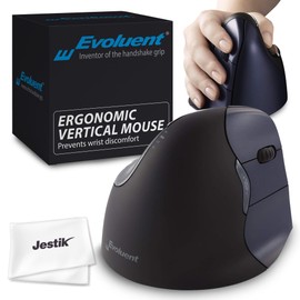 Jestik Evoluent Mouse VM4RW - VerticalMouse 4, Right Hand Ergonomic Design, Evoluent Vertical Mouse with Wireless Connection for Comfort and Precision, Plus Microfiber Cloth (Regular Size)