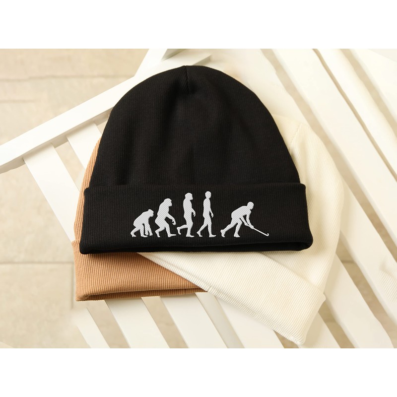 Hippowarehouse Hockey Player Evolution Embroidered Beanie Hat Grey with Baby