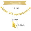 XIAOLUOLY Gold Glitter Happy 15th Anniversary Banner,Pre-Strung, Party Decorations Bunting
