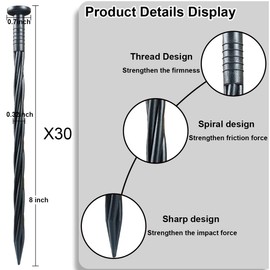 30 Pcs Plastic Spikes 8 Inch Landscape Edging Anchoring Garden Stakes,Lawn Yard Spiral Nails for Paver Edging,Weed Barrier,Artificial Turf