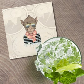 Unbranded Monkey Hipster City Dandy Animal 4'' X 4'' Square Wooden Coaster