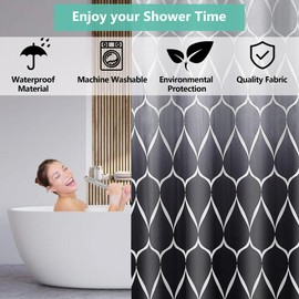 GERUIKE Extra Wide Weighted Shower Curtains Mould Proof Resistant - Grey Black Shower Curtain 240 x 200 Machine Washable Bath Curtains with 12 Shower Curtain Rings, Polyester Fabric Bathroom Curtains