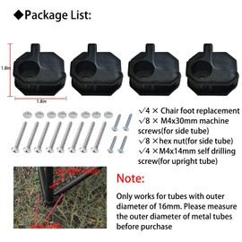 KK magsun Camping Chair Replacement Feet 4 Packs, Heavy Duty Repair Feet for Folding Chair Stool, Portable Camp Chair Accessories Part, Screws Included