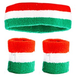 Funny Guy Mugs Italy Unisex Sweatband Set (3-Pack: 2 Wristbands with Zipper/Wrist Wallet & 1 Headband)