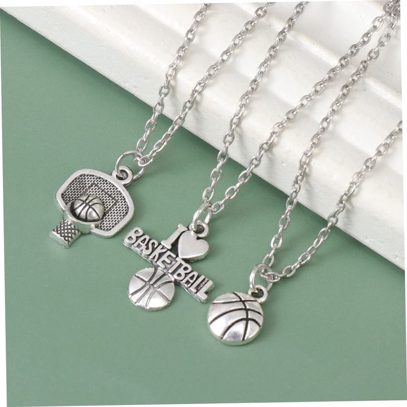 LIFKOME 3pcs Basketball Pendant Necklace Chain Silver Chain Men Necklace