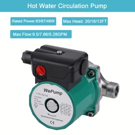 WEPUMP NPT 3/4'' Domestic Hot Water Circulation Pump 93W Recirculating Pump Stainless Steel 304 for Shower Head(RS15-6SG)