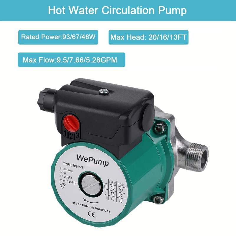 WEPUMP NPT 3/4'' Domestic Hot Water Circulation Pump 93W Recirculating