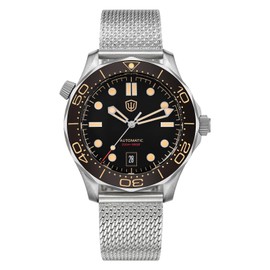 watchdives Automatic Watches for Men, WD007 Titanium NTTD Dive Watch NH35 Domed Sapphire Crystal Wristwatch 100m Waterproof (Black/with Calendar)