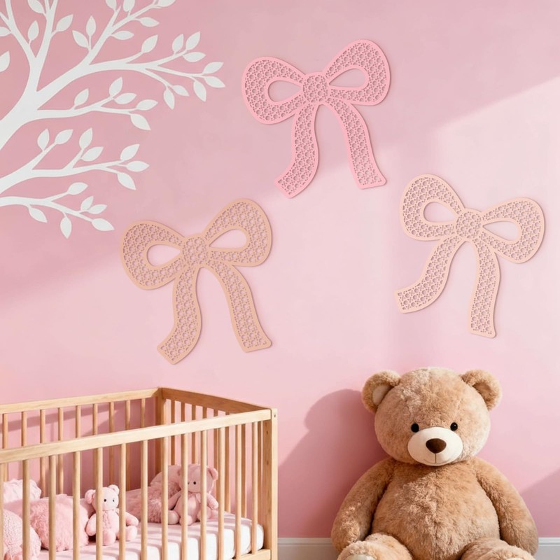 Maysing 3 Pcs Boho Bow Wall Decor Pink Bow Nursery