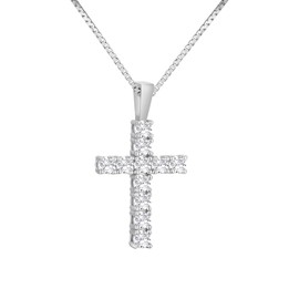 KRKC&CO Moissanite Cross Necklace, Zirconia Moissanite Diamond Pendant, 14K Gold/White Gold Plated Iced Out Cross Pendant Cross Chain, 0.8/2/2.5 mm 41/46/51/56 cm Chain, Gift for Men and Women, Stone