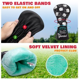BAIRBRE Golf Club Covers Lucky 777 Blade Putter Headcover Golf Driver Covers Fairway Wood Headcover Hybrid Head Cover Blade Putter Cover Leather 3 Wood Headcovers Golf Headcovers for All Brand