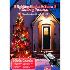 C9 LED Christmas Lights Outdoor, 81 Feet 100 LED String Light with Timer & 8 Lighting Mode, Waterproof Commercial Grade Christmas Tree Lights for Outside Indoor Roofline Patio, Multicolor