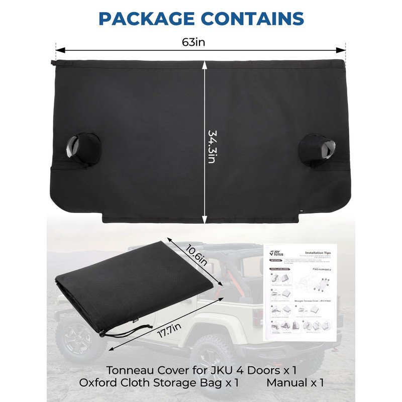 JOYTUTUS Tonneau Cover Compatible with Wrangler JK 4 Doors 2007-2018,