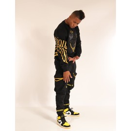 SCREENSHOT-F11222 Mens Urban Hip Hop Premium Streetwear Fleece Top - Big Head Shadow Teddy Bear Patch Embroidery Gel Print Crew Neck Pullover Sweatshirt-Black-Medium