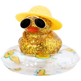 wonuu Car Duck Ornament Dashboard Decorations Rubber Duck Car for Car Dashboard Accessories with Swim Ring Sunglasses Hat and Necklace, B_Yellow&Transparent