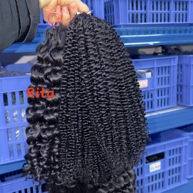 Crochet Braiding Human Hair 100% Raw Indian Curly Human Hair Extensions Natural Color Machine Feathers Tip Hair Kinky Curlycolor: kinky straight, Stretched Length: 24"