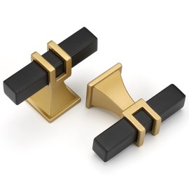 Haliwu 20 Pack Cabinet Knobs, Black&Gold Kitchen Dresser Drawer Handles, T-bar Hardware