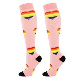 Junely Compression Socks for Women Heart Knee High Stockings for Pride Running Nurses Support Travel Pregnancy Gifts Pink
