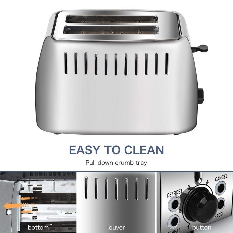 prepAmeal Toaster 2 Slice Stainless Steel Bagel Toaster Extra Wide
