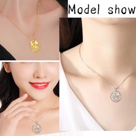 Aurora Tears 925 Sterling Silver 12 Zodiac Pendant Constellation Round Coin Necklaces CZ Horoscope Gold-Plated Jewellery Gift for Women and Girls DP0111, Gold-Plated Silver