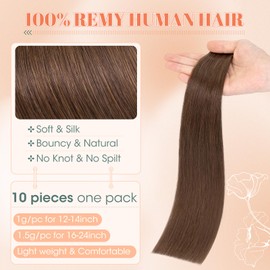 Benehair #4 Medium Brown Real Remy Tape in Straight Human Hair Extensions Invisible Seamless Tape in Hair Extensions 14 Inches (10 g)