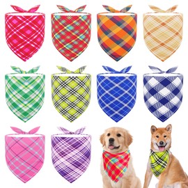 JpGdn 10PCS Dog Bandanas Plaid for Medium Breed Kerchief Washable Triangle Bibs Head Scarves Scarfs for Boys and Girls Grooming Accessories
