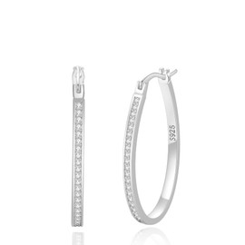 VEEDOFA Large 925 Sterling Silver Rhinestone Hoops Earrings for Women Thick Diamond Oval Hoop Earrings for Women