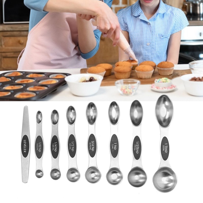 Measuring Spoon Set Double Head Magnetic Scoop with Black Handle