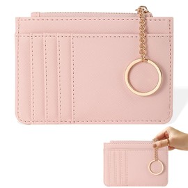 Women's Small Mini Short Purse Women Leather with Zip Wallet, PU Leather Credit Card Holder Protection Purse Women's Card Holder with Coin Compartment, Pink