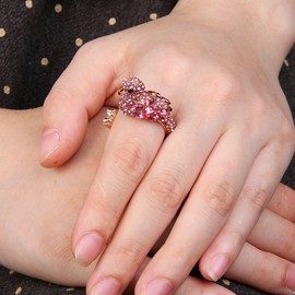 EVER FAITH Gold-Tone Austrian Crystal Lovely Little Flamingo Statement Cuff Ring Pink Size 8