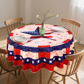 juniissl 4th of July Patriotic Tablecloth America Round Table Cover Washable Tabletops for Kitchen Dining Decoration 60 Inch