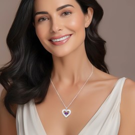 LOUISA SECRET Shell Double Heart Birthstone Necklaces for Women, 925 Sterling Silver Fine Jewelry, Pendant Heart Necklaces Birthday Anniversary Christmas Gift for Women Wife Mom Girlfriend Lady