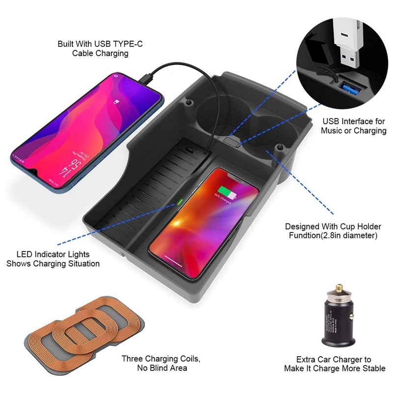 Wireless Phone Charging Pad Organizer Box with Water Cup Holder