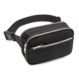 Fanny Pack Waist Bag - Long Keeper Men Women Water Resistant Belt Bag Traveling Hiking Running Adjustable Crossbody Bum Bag (Black)