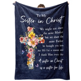 IDELTIME Christian Gifts for Women, Sister in Christ Floral Cross Blanket
