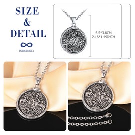 INFINIONLY Men's Women's Tree of Life Locket Necklace Pendant Stainless Steel Creative Tree of Life Chains with Snake Vintage Pendant with 55 cm Chain Hip Hop Decoration for Teenagers, Stainless Steel