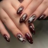 24 Pcs Fall Press on Nails Medium Almond RIICFDD Red