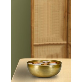 Serene Spaces Living 16" Brass-Look Aluminum Bowl: Handcrafted in India, for Living Room, Kitchen, Entryway, Wedding & Event - Ideal for Catchall, Flower, Fruit Display, or Candy Bowl