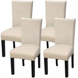 Fuloon 4 Pack Super Fit Stretch Removable Washable Short Dining Chair Protector Cover Seat Slipcover for Hotel,Dining Room,Ceremony,Banquet Wedding Party (Cream-Coloured)