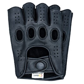 Riparo Women Genuine Leather Reverse Stitched Half-Finger Driving Motorcycle Gloves (6.5, Black)