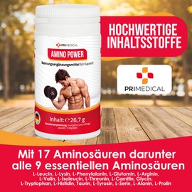 primedical Amino Acid Capsules with 17 Amino Acids Including All 9 Essential Amino Acids 1 x 60 Capsules