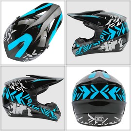 Youth Dirt Bike Helmets Fashion Motocross Helmet Kids ATV Off-Road Helmets Moutain Bike Motorcycle Helmets DOT Approved (Goggles Gloves Faceshield) (Blue, Medium)