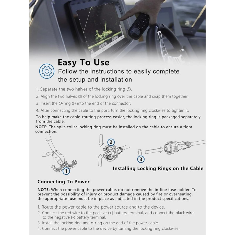 Unbranded for Garmin GLS GPSMAP GSD LiveScope 010-11425-01 Threaded Power